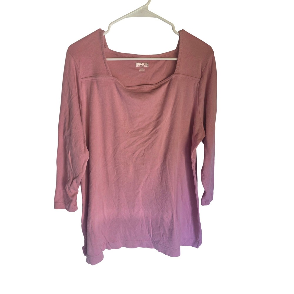 Duluth Trading Co Longtail T Mauve Pink Square Neck 3/4 Sleeve Cotton Top XXL